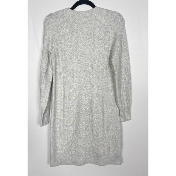 New LOFT XSmall XS Light Gray Cable Sweater Dress Long Blouson Sleeve Wool Blend - Picture 2 of 9